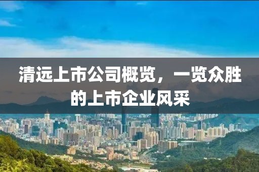 清远上市公司概览，一览众胜的上市企业风采