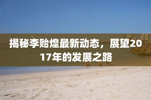 揭秘李贻煌最新动态，展望2017年的发展之路