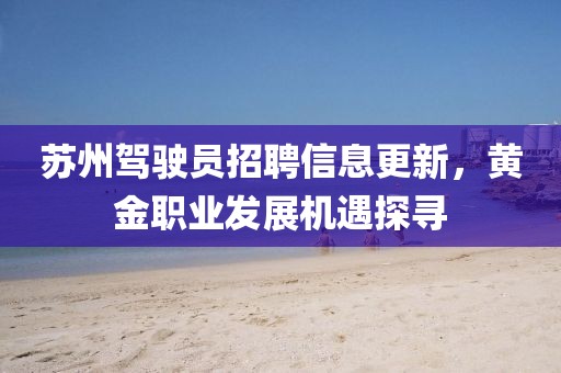 苏州驾驶员招聘信息更新，黄金职业发展机遇探寻